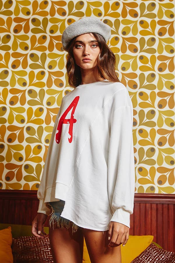 Asymmetrical Hem Graphic Print Sweatshirt
