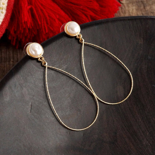 Teardrop with a pearl dangle earrings 7576