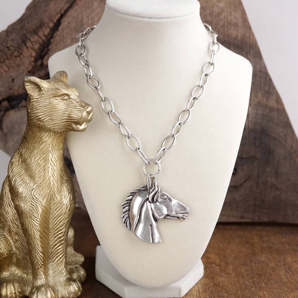 Golden Prairie – Sculpted Horse Pendant Necklace