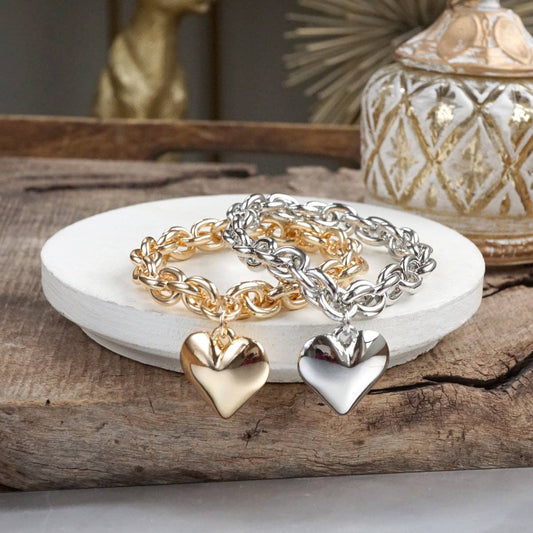 Heartfelt Chain – Puffy Heart & Chunky Stretch Bracelet