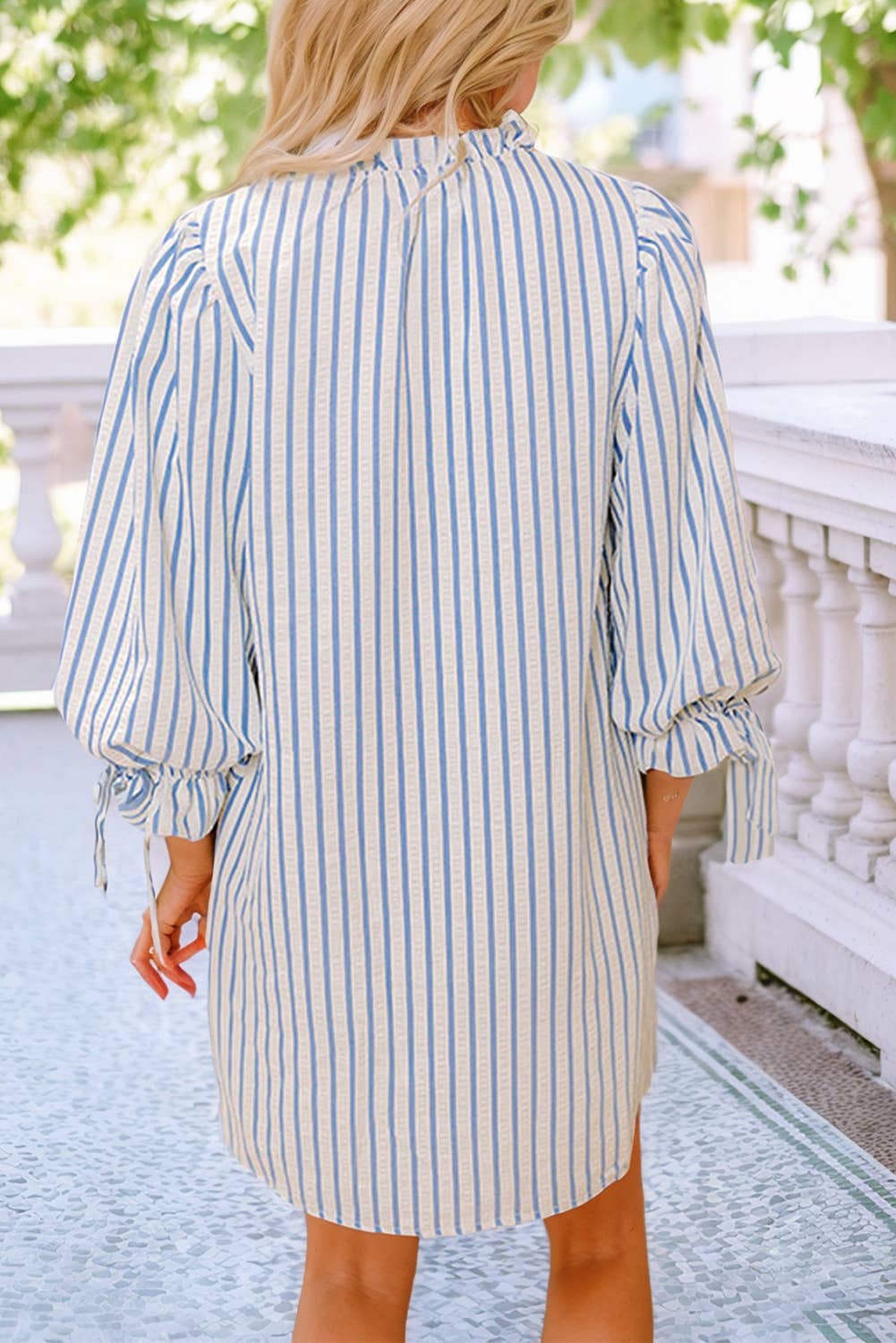 Striped Knotted Bow Sleeve Dress