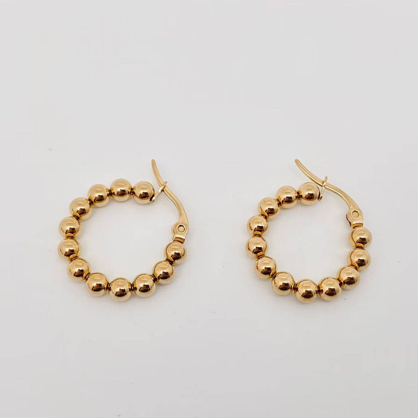 Gold Plated Stainless Steel Beads Hoop Earrings - FGS