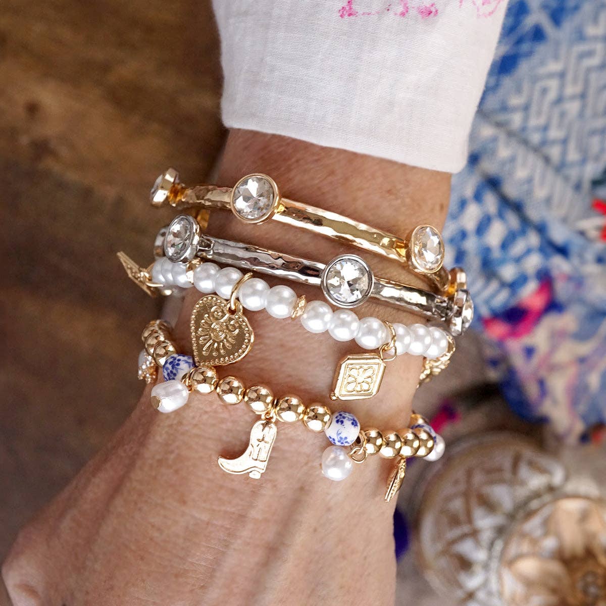Chinoiserie & Gold Multi-Charm Bracelet