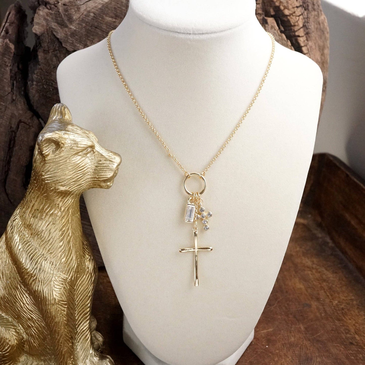 Cross Charm Cluster Dainty Short Necklace