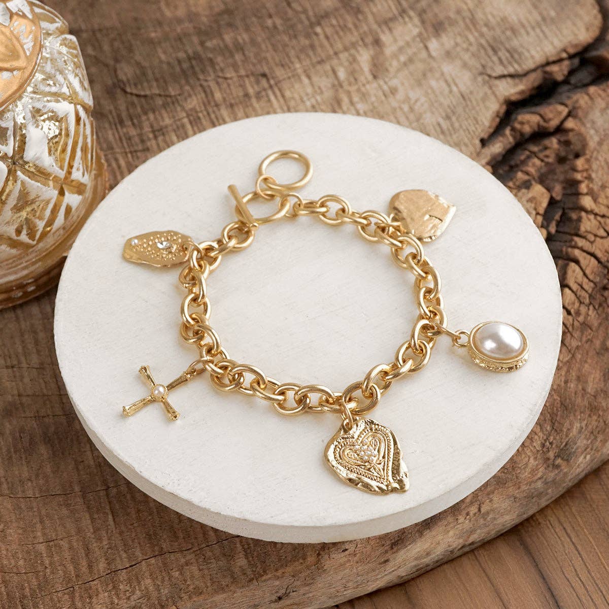 Charm Toggle Bracelet - Heart Cross Pearl – Golden Keepsake