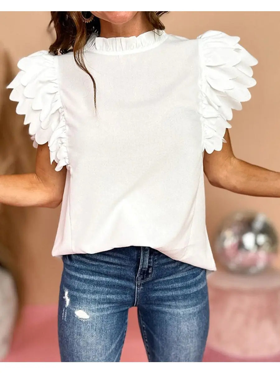 Scalloped Ruffle Short Sleeve Top