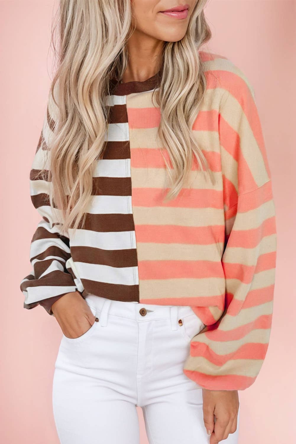 Color-Block Striped Drop Shoulder Sweatshirt