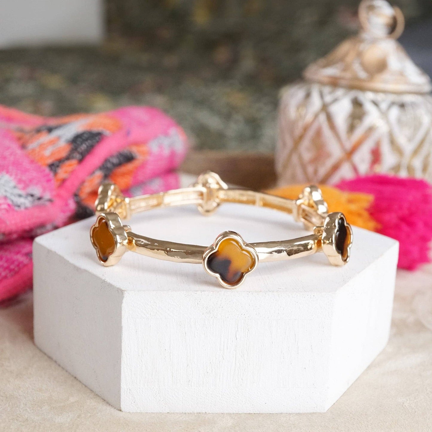 Clover Stretchy Bangle Bracelet – White, Pink, Mint, Tortoise