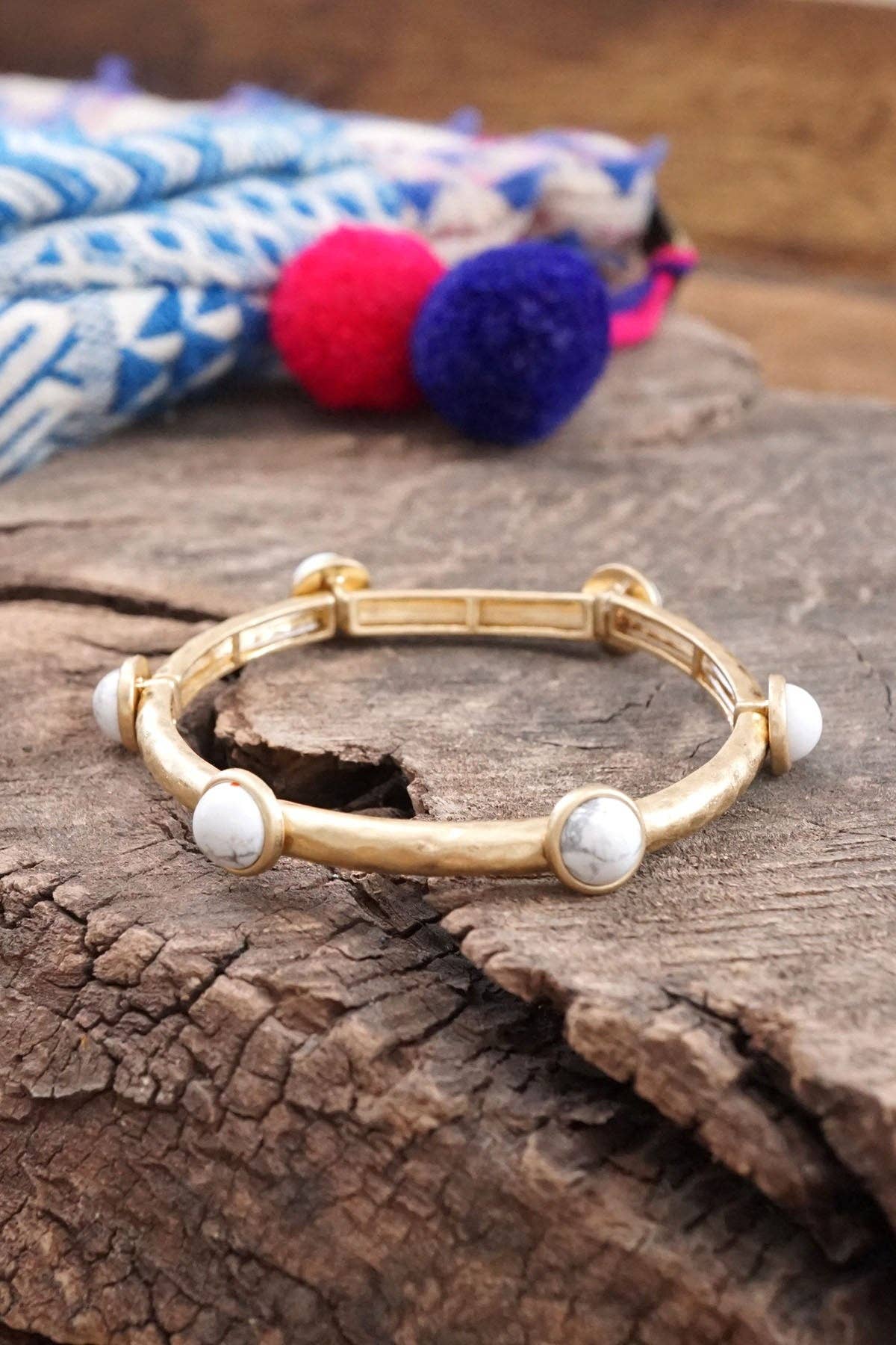 Jeweled Golden Bangle with Semi Precious Stone Dots